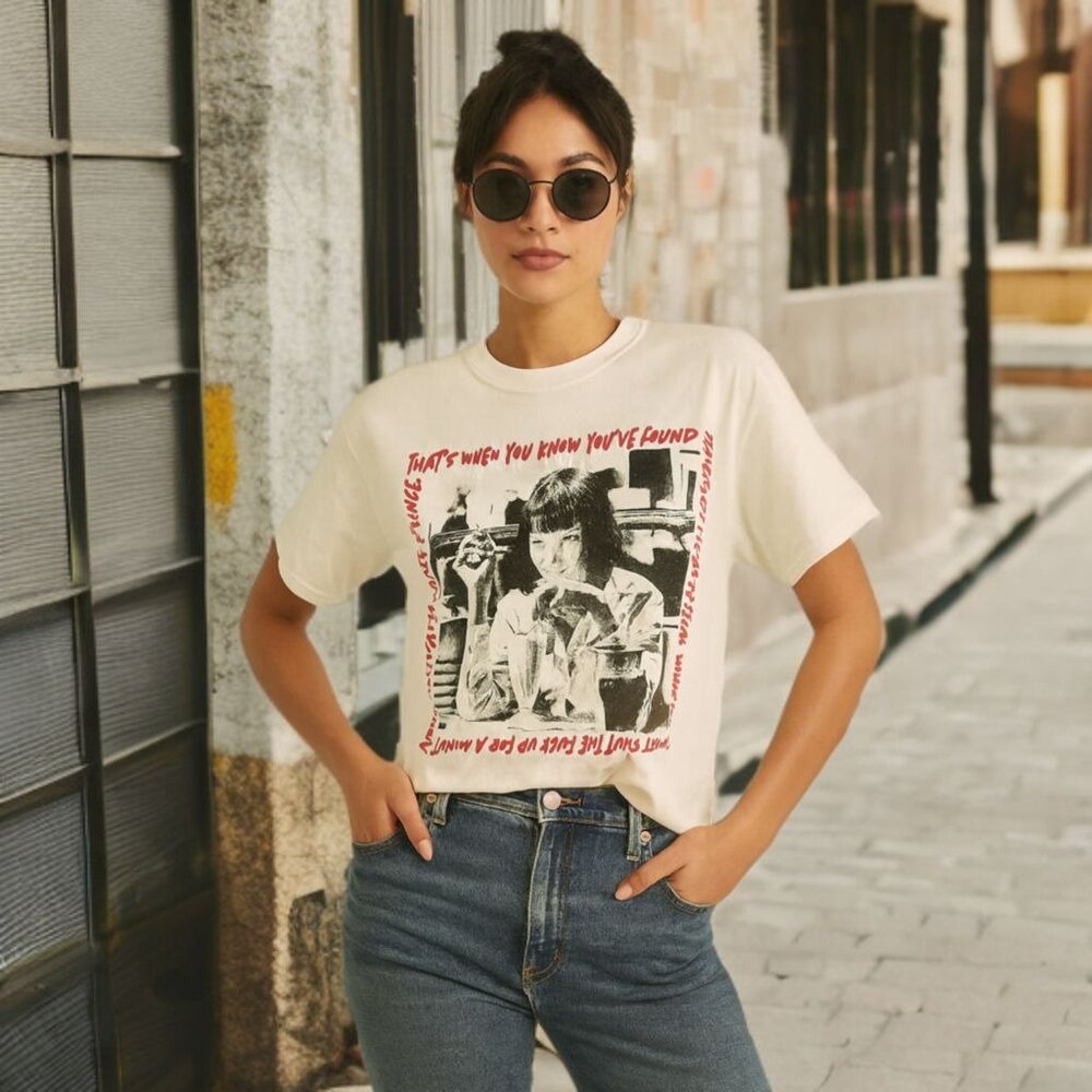 Pulp Fiction Mia Wallace Graphic Tee Vintage Movie Retro Shirt Tarantino Unisex